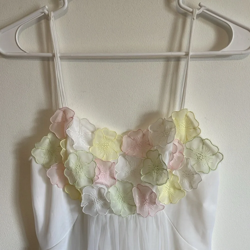 Warner’s Chemise Nightie SM White Romantic Appliqué VTG Slip Floral Chiffon - Picture 2 of 15